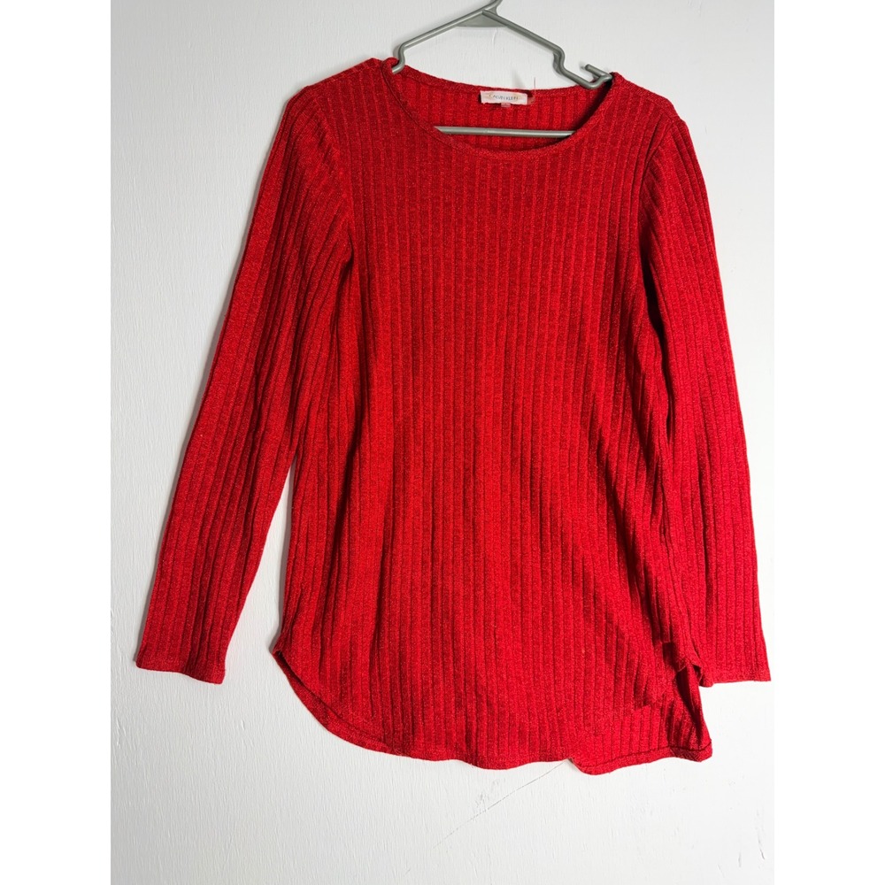 Calvin Klein Red Ribbed Metallic Shimmer Long Sleeve Top Christmas Holiday Small